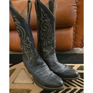 Justin Men's Black Leather Cowboy Boots Style 1412 Western Style Size 8.5D